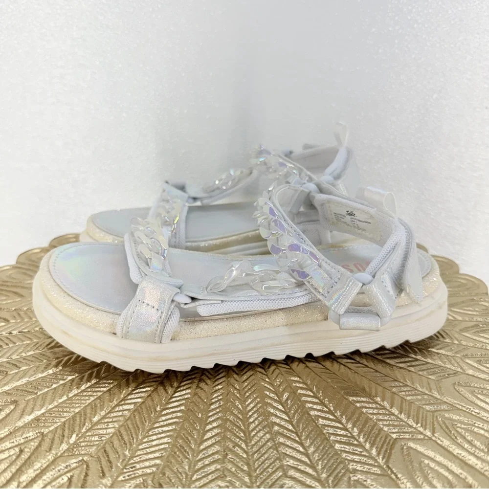 Justice‎ Girls Sandals Size 3 White Iridescent Chain Platform NWOT